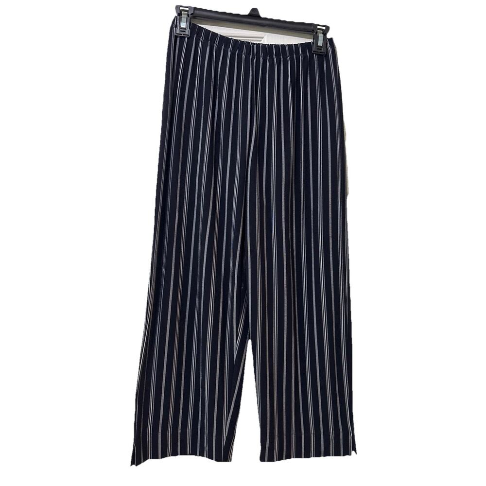 Chicos Design Travelers Cropped Pants Navy Blue White Stripes Size 0/XS Comfort